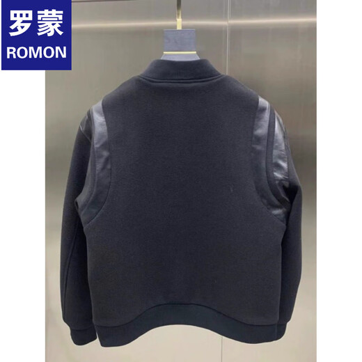 ROMON black short woolen baseball jacket men's winter warm padded jacket handsome leather jacket cotton jacket black L