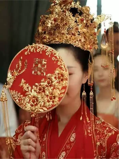 Yusen Yi Tuan Fan Wedding Bride Wedding Tuan Fan Ancient Style Finished Chinese Style Wedding Xiuhe Fan Happy Fan Finished Material Package Pearl Hongxi Factory Direct Sales Finished Product