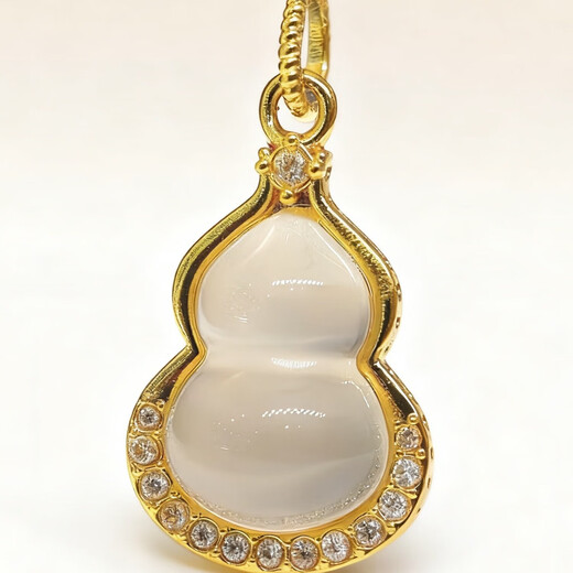 18K gold jade gourd pendant Fulu gourd gift noble elder gift mom birthday gift for girlfriend yellow chalcedony gourd