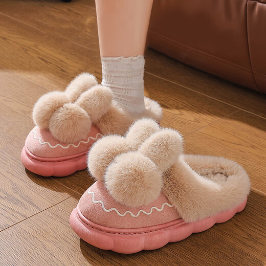 Tiaodegao Children's Cotton Wool Slippers Winter Cute Rabbit Slippers Girls Home Indoor Shoes Warm Cartoon Cute Floor Shoes Pink Size 26/27 Inner Length 16CM Suitable for Foot Length 15CM