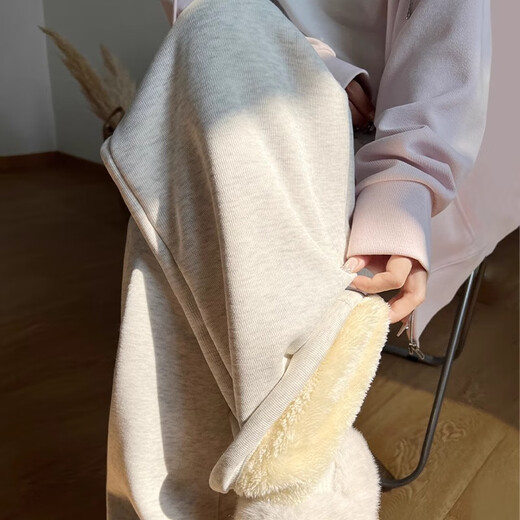 Ran Qiqi Maternity Pants Autumn and Winter Outerwear Lamb Velvet Wide Leg Pants Without Support Belly Plus Velvet Thickened Loose Casual Pants Winter Wear White Gray-Sheep Velvet L