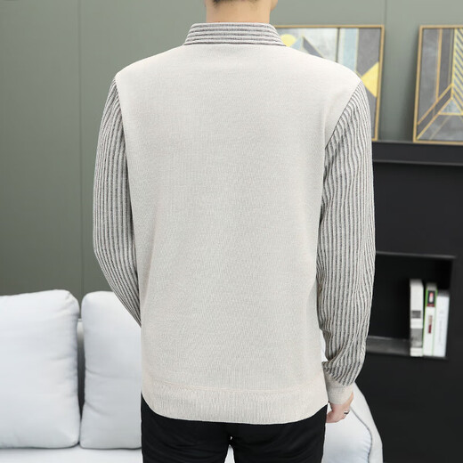 Thick velvet men's fake two-piece autumn and winter warm sweater sweater daddy's bottoming shirt shirt long sleeve 9036 beige (thick velvet) L recommended 110-130 Jin Jin equals 0.5 kg