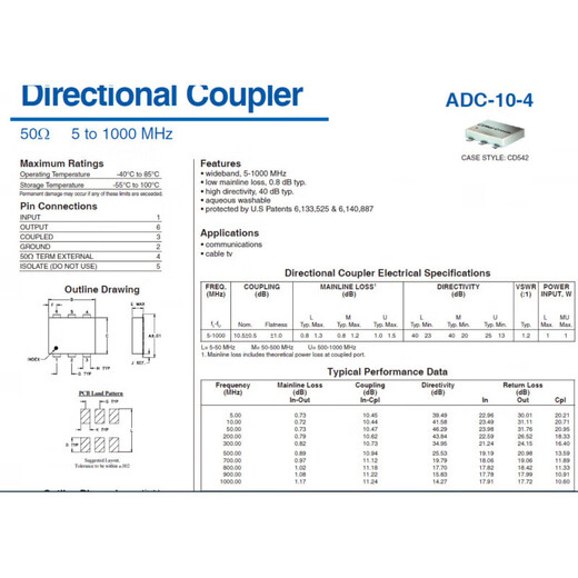 5-1000M/10dB Broadband Directional Coupling ADC-10-4 Mini-circuits RF CNC