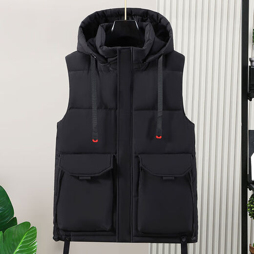 13-year-old boy down cotton vest 12-year-old junior high school student 14-year-old fat boy jacket 15-year-old teenager autumn and winter vest vest black removable hat L L80-100Jin Jin is equal to 0.5 kg