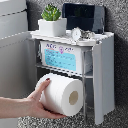 Shantou Lincun bathroom tissue box toilet paper paper roll toilet paper household wall-mounted punch-free waterproof storage rack milk white waterproof magnetic door opening paper universal