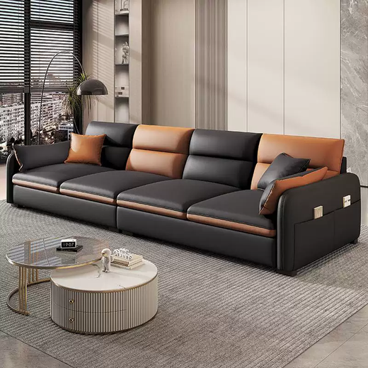 Yusenyi genuine leather small apartment luxury straight technology fabric sofa living room light new row of imperial concubine combination cream style north 3.2 meters straight sofa-footrest-coffee table no-wash technology cloth sponge cushion