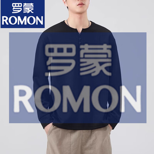 ROMON Henley collar long-sleeved T-shirt for men spring and autumn 2025 new trendy brand bottoming shirt casual and versatile tops black M recommended 90-110Jin Jin equals 0.5 kg