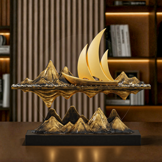 BHM sailboat ornaments, living room light luxury high-end wine cabinet, entrance hall, office desktop decorations, opening housewarming gift, smooth sailing - suspended art ornaments (blue and gold)
