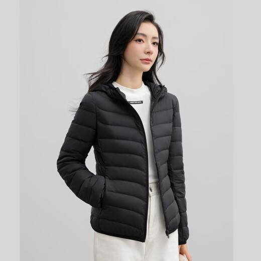 HY&CO Light Warm Down Jacket Women's Winter Short Commuting Fashion Solid Color Slim Versatile Hooded Jacket Black XL