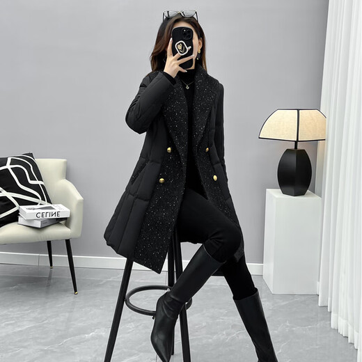 MOKITOUL2025TOUL High-End Suit Collar Slim Fit Women's Mid-Length Style 2025 New Winter 2025 Black S