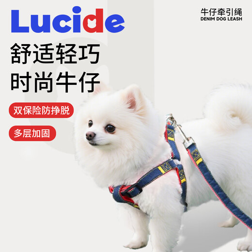Luhid dog leash, dog leash, traction rope, cat small and medium-sized pet, Teddy Pomeranian chain, denim traction rope, S size