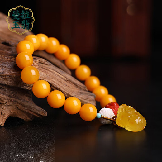 Manla Yupei Natural Beeswax Pixiu Bracelet Women's DIY Nanhong Accessories Chicken Fat Yellow Amber Ball Bracelet 10mm Style 1