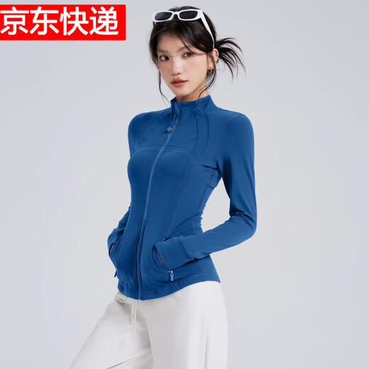 LULULOMDDW Autumn and Winter Yoga Jacket Women's Stand Collar Zipper Running Cycling Fitness Wear Pilates Training Sports Top Long Sleeve Blue L
