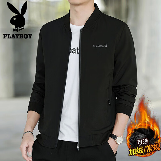 Playboy (PLAYBOY) jacket men's coat men's autumn and winter tops casual trendy slim baseball uniform black 2XL
