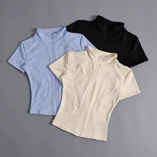 2025 training new style naked short-sleeved T-zip fitness clothes women's cycling clothes outdoor sports yoga summer tops Star Black S S