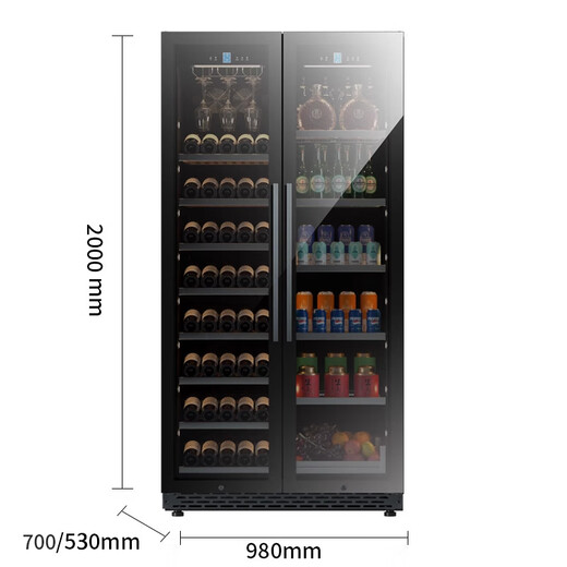 Bai Kailun ultra-thin coated double-door red wine cabinet, constant temperature wine cabinet, eggplant embedded ice bar, household tea beverage refrigerator, 1.7 meters (thick double temperature) hanging cup double red wine (coated