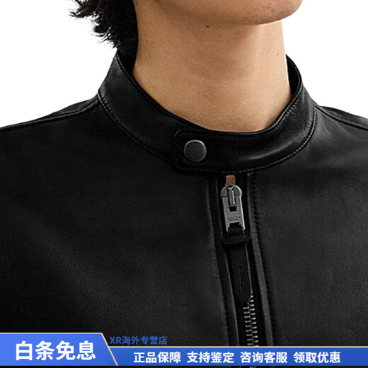 COACH модная и универсальная модная однотонная мужская кожаная куртка с воротником стойкой на молнии и длинными рукавами, черная, рождественский подарок, черный L