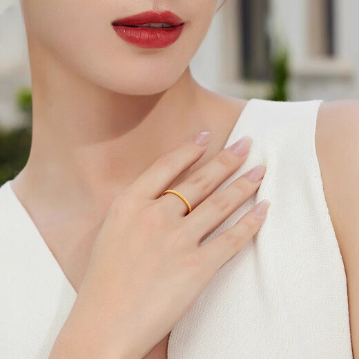 Chow Tai Fook Gold Three Lives Three Worlds Plain Ring 999 Pure Gold Silver Ancient Method Ring for Men and Women Couple Three Lives Three Worlds Ring Two Glossy Ones Full of Sky No. 13