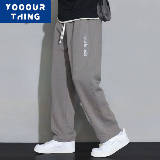 YOOOURTHING Casual Pants Men's Spring and Autumn Loose Fashionable Versatile Trendy Straight Plus Velvet Thickened Sweatpants Casual Pants Black (Regular Style) 2XL (Recommended 125-145 Jin Jin equals 0.5 kg)