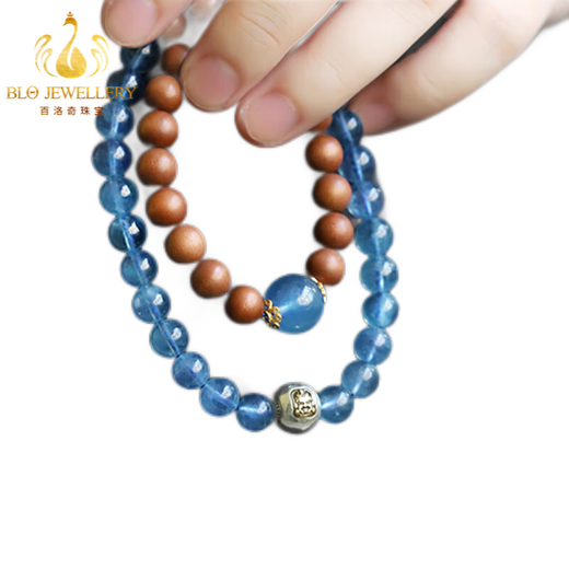 Bailuoqi Shanhai Laoshan Sandalwood String Aquamarine Multi-circle Bracelet Blue Women's Bracelet as a Chinese Valentine's Day gift for girlfriend 8mm beads