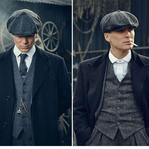 Beimuge bloody gangster wool octagonal hat men's razor party British beret retro literary newsboy hat fashion painter hat classic black 56-58cm