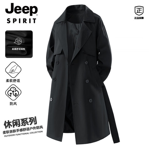 JEEP SPIRIT德系中长款风衣男士高级感英伦风休闲过膝大衣外套男 黑色 Jeep M