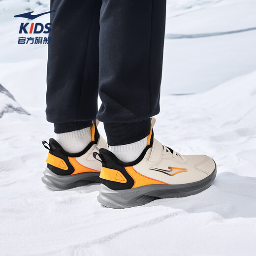 Hongxing Erke (ERKE) children's shoes, boys and girls, cotton-padded running shoes, children's warm cotton shoes, medium and large children, cangye gray/black/beeswax orange 34