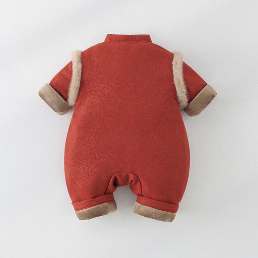 Youqi baby New Year's greeting clothes Chinese style baby jumpsuit winter clothes for men and women plus velvet quilted outing clothes one-year-old sweatshirt red New Year clothes without accessories 90cm