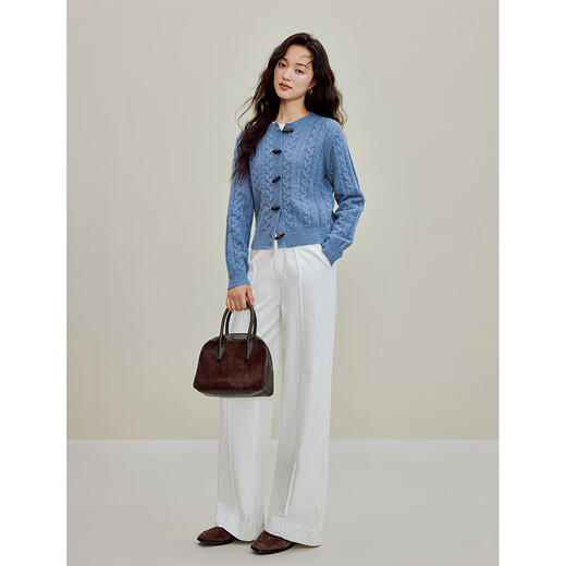 Inman Retro Born Button Chaqueta de corcho Hollow Cork 2025 Autumn Women's New Round Neck Séter Cardigan Blue M