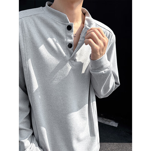 FOG SKY sweatshirt men's cleanfit Henry collar bottoming shirt men's autumn and winter inner long-sleeved T-shirt American retro top men DJS-5Q1140 hemp gray S (recommended 80-95Jin Jin equals 0.5 kg)