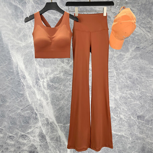 Yoga wear women's suit summer professional vest 2025 new style micro-flared pants high-end quick-drying Pilates fitness ice blue (fixed cup) bra + ice blue bell-bottom pants S (suitable for 80-98 Jin Jin equals about 0.5 kg)