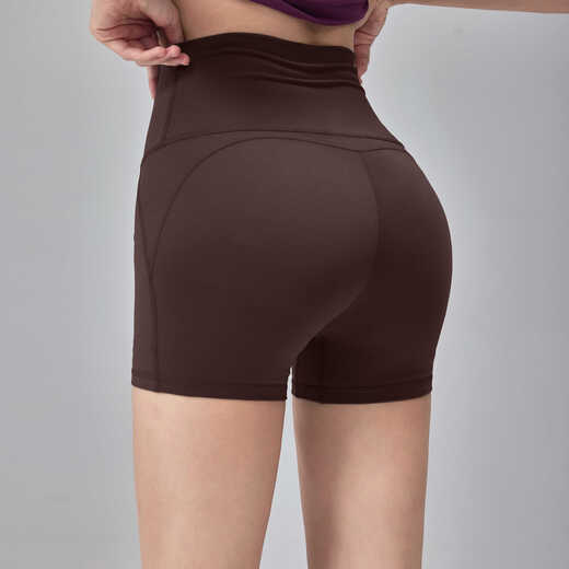 Ling Yuxun Fitness Girl Nude High Waist Yoga Shorts Summer Quick-Drying Dry Butt Lifting Pilates Training Sports Three-Point Pants Chestnut Coffee (no underwear required) S