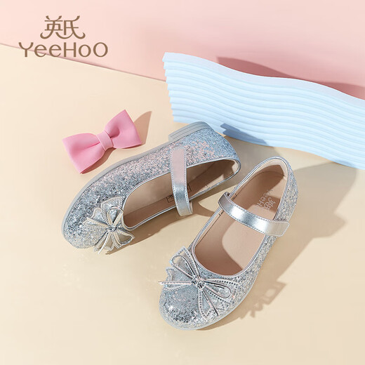 YEEHOO children's shoes princess shoes girls' shoes princess skirt with children's high heels 2025 summer new middle and large children's girls' shoes silver 34