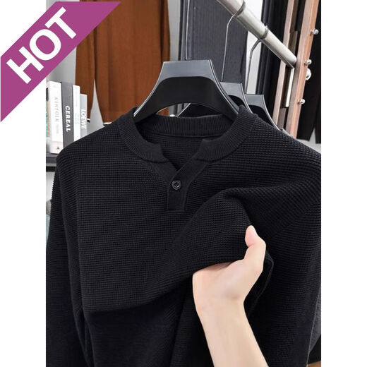 AX Armani off-size pineapple pattern Henry collar sweater men's spring and autumn new fashion casual cotton texture dark gray M 165 ((recommended 100-120)