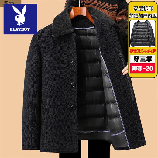 Playboy Dad Winter Jacket 2025 New Removable Thickened Down Jacket for Middle-aged and Elderly Men's Cotton Clothes Grandpa Cotton Clothes 811 Black Down Liner Removable Liner L 175 100Jin Jin is equal to 0.5kg -120Jin Jin is equal to 0.5kg Wear