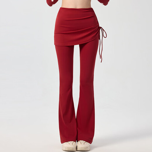 Chengzi temperament fake two-piece drawstring bell-bottom pants for women, slim-fitting butt-covering yoga skirt pants, Pilates sports dance pants, grape purple S