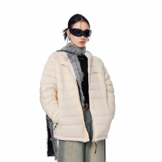 ICH MODE American retro 90 white duck down ribs down jacket women's winter light and cold-proof hooded short coat light gray M