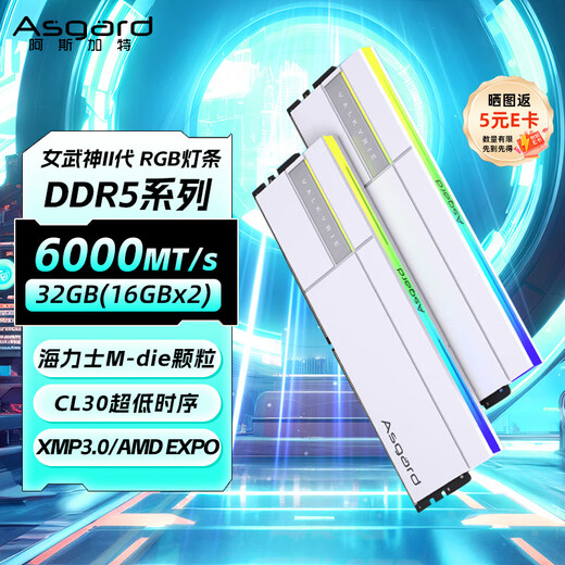 Asgard 32GB (16GBx2) DDR5 6000 desktop memory Valkyrie II RGB light strip Hynix M-die CL30 Polar White
