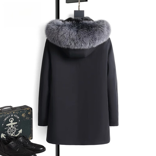 CHEVALPES international first-line brand fox fur collar detachable parka for men with mink liner, mid-length hooded full mink fur one black rabbit fur sleeves 5XL 195