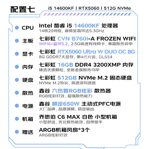 Colorful CVN landing ship ITX mini host Core Ultra 7 265K/RTX5070 desktop 5060ti computer game ai design DIY assembly machine with seven丨i5 14600KF+RTX5060 8G