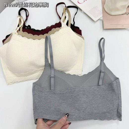 Clolv kissCK forest color lace underwear women's latex breathable fixed one-cup tube top women's push-up beautiful back camisole black + khaki quality version one size fits all 80-120Jin Jin equals 0.5 kg