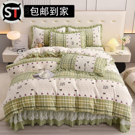 Shantou Lincunji Hilton Icelandic Velvet Milk Velvet Bed Cover Four-piece Set High-end High-end Thickened Winter Double-sided Velvet Quilted Bed Flower Season Story Anti-static Thickened Milk Velvet Single Bed Cover 250*260cm