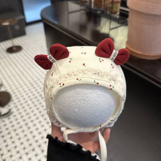 宝宝帽子春秋护耳帽可爱韩版纯棉系带宫廷帽婴幼儿出游包脸帽胎帽 米色_蝴蝶结 170 0-6个月帽围36-40cm_均码