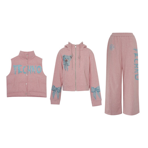 TCH three-piece set 25 autumn and winter fashion hot diamond simple style versatile gentle style age reduction suit for women pink M 90-120Jin Jin is equal to 0.5 kg