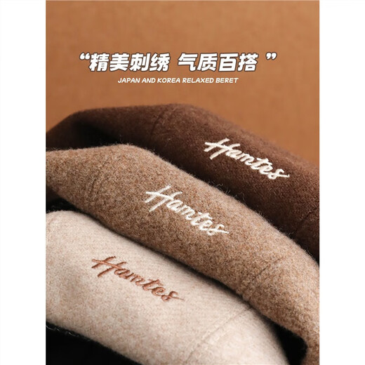 Retro thickened woolen beret autumn and winter large version face-showing small pumpkin hat Korean style fashion painter hat for girls gray one size (55-59cm) adjustable