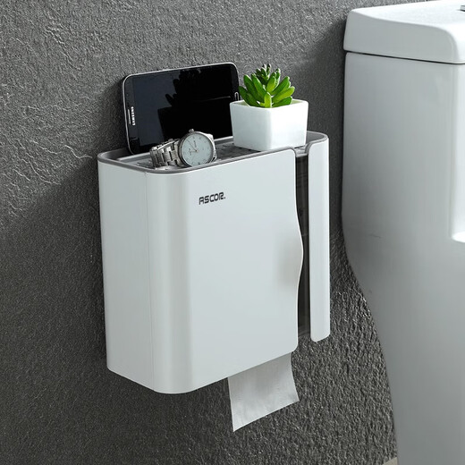 Shantou Lincun bathroom tissue box toilet paper paper roll toilet paper household wall-mounted punch-free waterproof storage rack milk white waterproof magnetic door opening paper universal