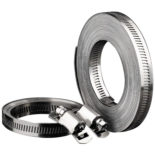 Tianzhuo Hardware 304 stainless steel homemade American hose hoop clamp large pipe clamp perforated steel tape pipe hoop coiled strap 304 tape reel 10 meters with 12 hoop heads