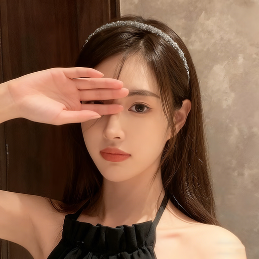 Bai Qixin's temperament sparkling diamond headbands, 2 packs for spring and summer hair pressing and grooming headbands with toothed anti-slip hairpins, versatile temperament, 2 packs of temperament sparkling diamond headbands, black