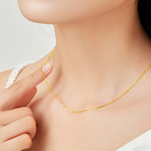 Lao Fengxiang S925 silver necklace gold O-shaped chain versatile gift for girls girlfriend wife birthday anniversary Valentine's Day s925 silver chain gold O-shaped chain