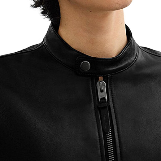 COACH FW24 Solid Color Stand Collar Zipper Long Sleeve Leather Jacket Men's Black Black L
